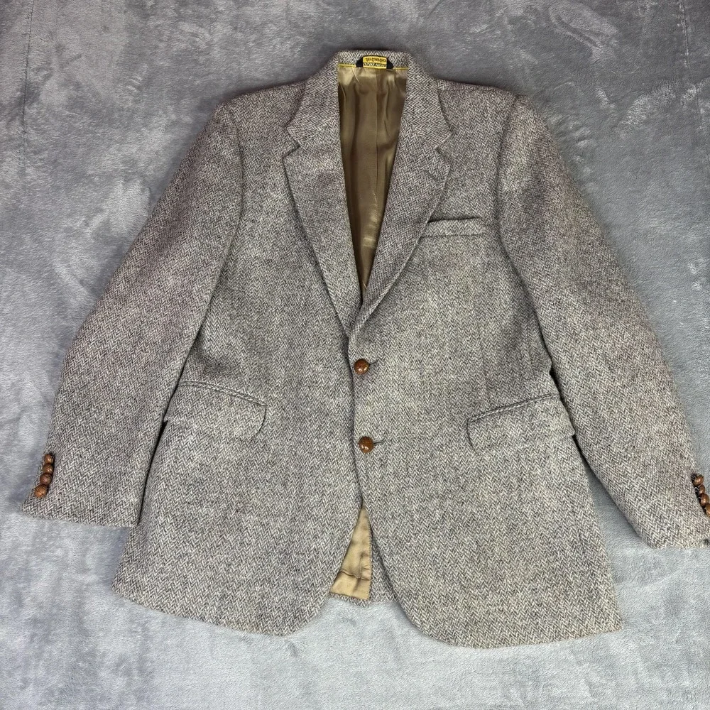 Hunting Horn Sport Coat Mens Fits 40R Gray Herringbone Tweed Wool Blazer Classic